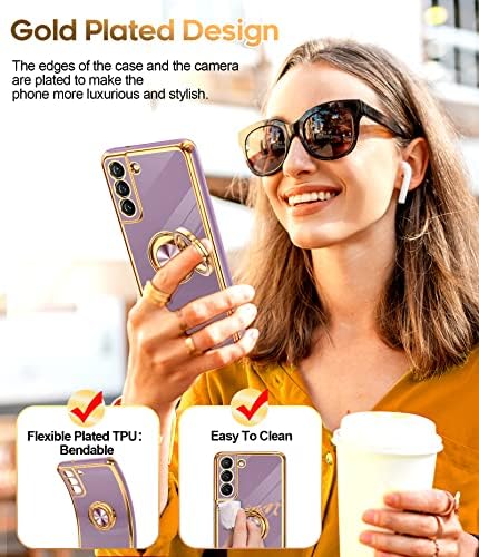 Leyi for Samsung Galaxy S21 Fe 5g Case עם מגן מסך זכוכית מחוסמת [2 חבילה] 360 ° מחזיק טבעת